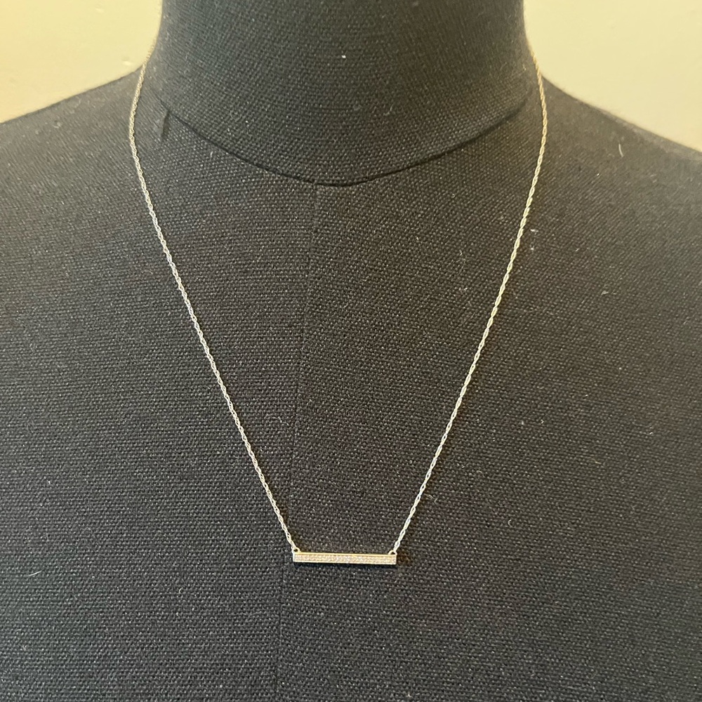 CZ Bar Sterling Silver Necklace Stamped 925 & India  20” Delicate Sparkle